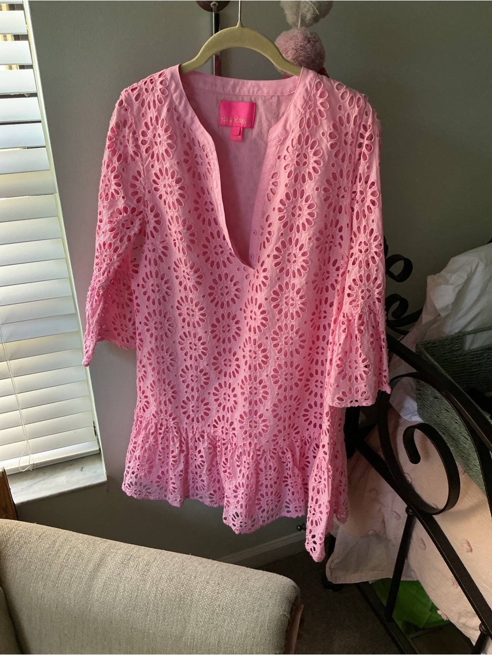 Lilly Pulitzer Bekah Pink Eyelet V-Neck Tunic (Pink Label)